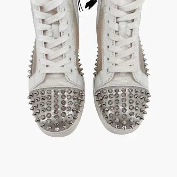 Christian Louboutin Sosoxy Spike Donna Sneakers Size 37 US 7 Mesh High Top White